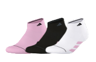 Two pairs of socks, one pink and one black, with Adidas logo.