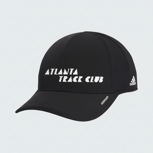 Black cap with 'Atlanta Track Club' text and Adidas logo on a white background