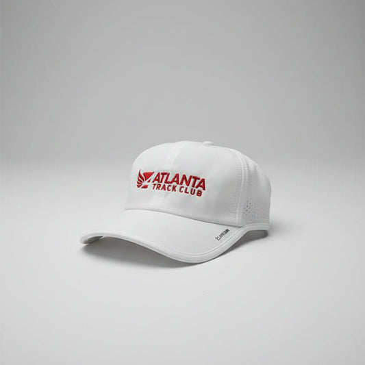 White cap with Atlanta Track Club logo.