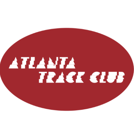 A red oval decal or sticker with the words 'ATLANTA TRACK CLUB' in white stylized lettering, centered on a white background.